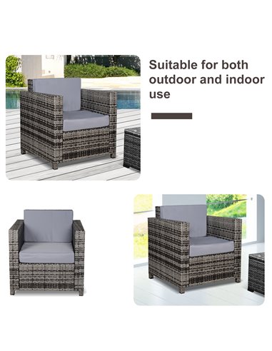 Outsunny 1 Seater Rattan Garden Chair All-Weather Wicker Weave Single Sofa Armchair with Fire Resistant Cushion - Grey