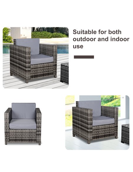 Outsunny 1 Seater Rattan Garden Chair All-Weather Wicker Weave Single Sofa Armchair with Fire Resistant Cushion - Grey - pic 22131 | FastDaddyshop
