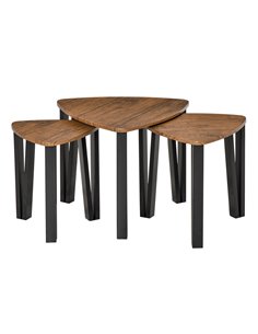 HOMCOM 3 PCs MDF Steel Nesting Table Coffee Table Set, Walnut Wood Grain