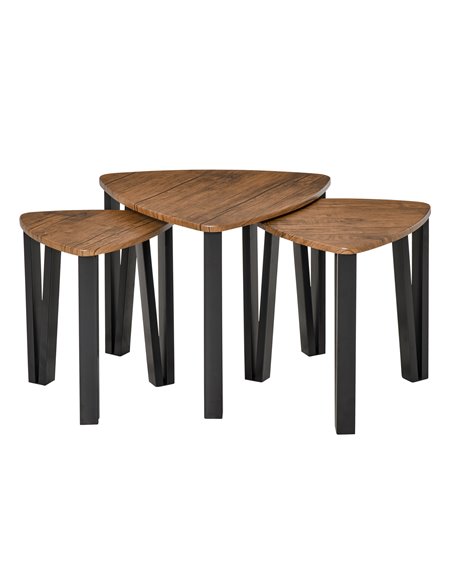 HOMCOM 3 PCs MDF Steel Nesting Table Coffee Table Set, Walnut Wood Grain - pic 22155 | FastDaddyshop
