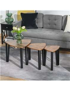 HOMCOM 3 PCs MDF Steel Nesting Table Coffee Table Set, Walnut Wood Grain 2
