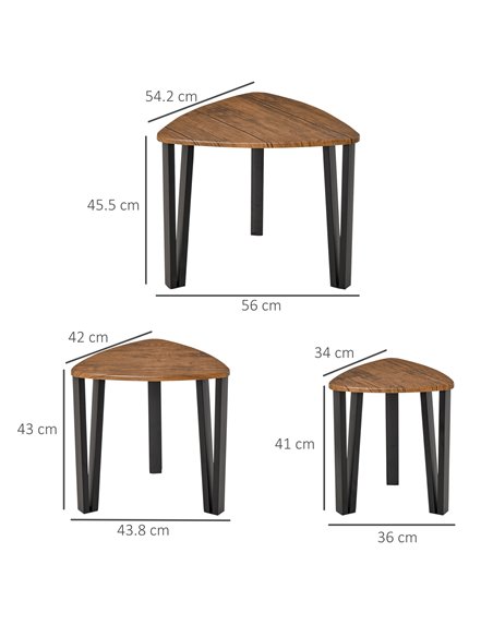 HOMCOM 3 PCs MDF Steel Nesting Table Coffee Table Set, Walnut Wood Grain - pic 22157 | FastDaddyshop