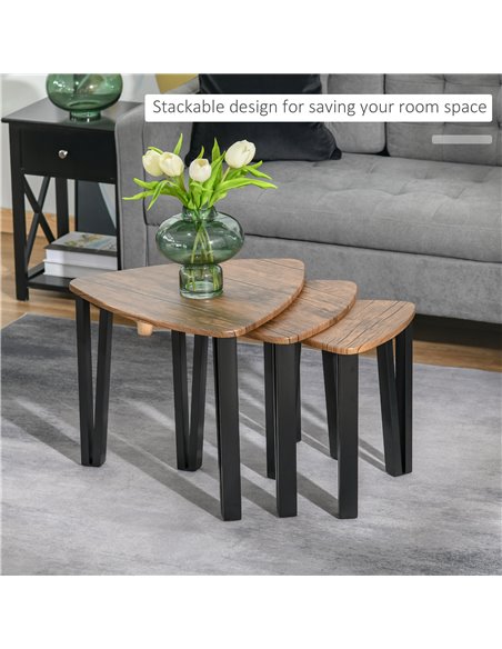 HOMCOM 3 PCs MDF Steel Nesting Table Coffee Table Set Multifunctional End Side Table Living Room Furniture Walnut Wood Grain - pic 22159 | FastDaddyshop