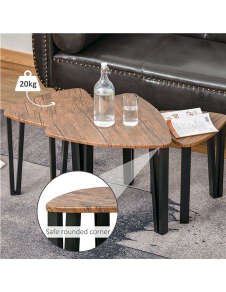 HOMCOM 3 PCs MDF Steel Nesting Table Coffee Table Set Multifunctional End Side Table Living Room Furniture Walnut Wood Grain - pic 22160 | FastDaddyshop