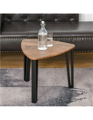HOMCOM 3 PCs MDF Steel Nesting Table Coffee Table Set Multifunctional End Side Table Living Room Furniture Walnut Wood Grain