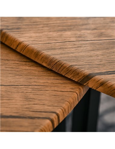HOMCOM 3 PCs MDF Steel Nesting Table Coffee Table Set Multifunctional End Side Table Living Room Furniture Walnut Wood Grain