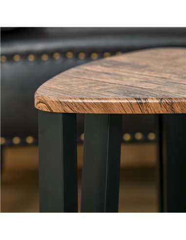 HOMCOM 3 PCs MDF Steel Nesting Table Coffee Table Set Multifunctional End Side Table Living Room Furniture Walnut Wood Grain