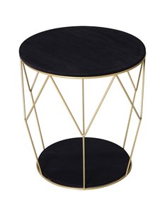 HOMCOM Ф45cm Wood Metal Coffee Round Table with Storage, Black-Gold Color
