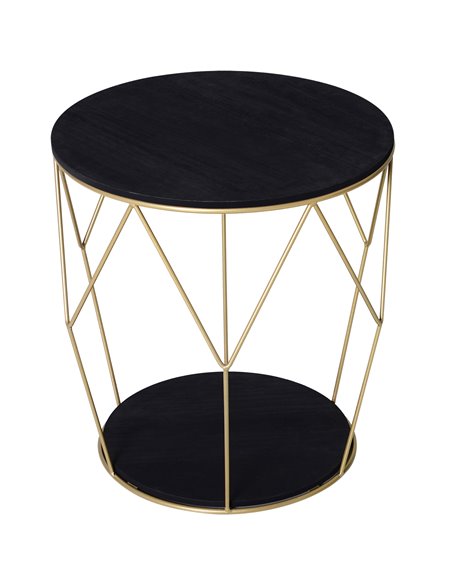 HOMCOM Ф45cm Wood Metal Coffee Round Table with Storage, Black-Gold Color - pic 22164 | FastDaddyshop