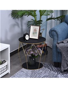 HOMCOM Ф45cm Wood Metal Coffee Round Table with Storage, Black-Gold Color 2