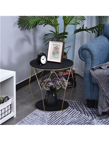HOMCOM Ф45cm Wood Metal Coffee Round Table with Storage, Black-Gold Color