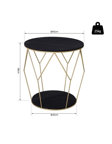 HOMCOM Ф45cm Wood Metal Coffee Round Table with Storage, Black-Gold Color