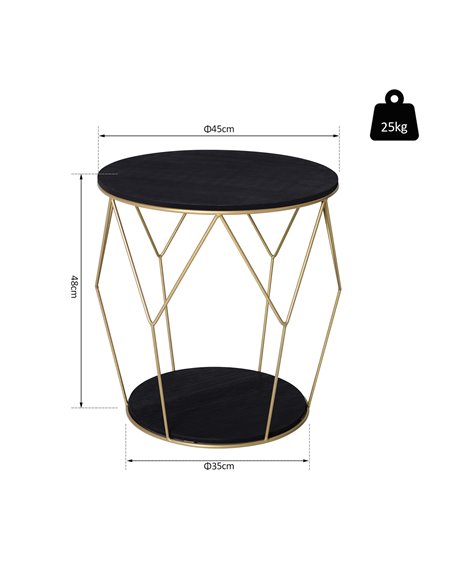HOMCOM Ф45cm Wood Metal Coffee Round Table with Storage, Black-Gold Color - pic 22166 | FastDaddyshop