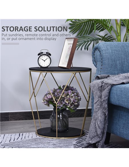 HOMCOM Ф45cm Wood Metal Coffee Round Table with Storage, Black-Gold Color - pic 22167 | FastDaddyshop
