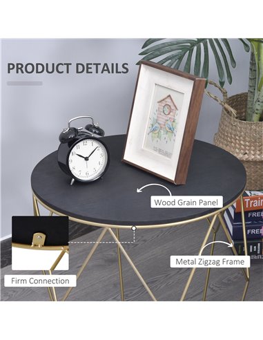 HOMCOM Wood Metal Coffee Round Table W/Storage Sofa End Side Coffee Table Bedroom Modern Decoration Furniture - Black Gold Color