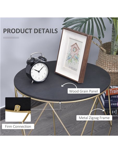 HOMCOM Wood Metal Coffee Round Table W/Storage Sofa End Side Coffee Table Bedroom Modern Decoration Furniture - Black Gold Color - pic 22168 | FastDaddyshop