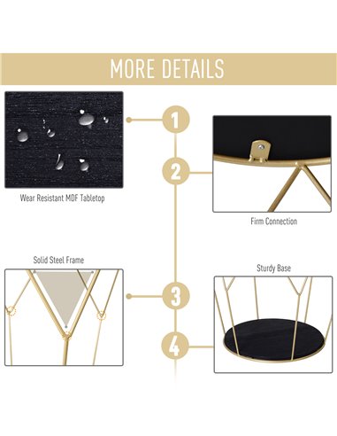 HOMCOM Wood Metal Coffee Round Table W/Storage Sofa End Side Coffee Table Bedroom Modern Decoration Furniture - Black Gold Color
