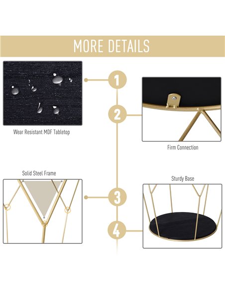 HOMCOM Wood Metal Coffee Round Table W/Storage Sofa End Side Coffee Table Bedroom Modern Decoration Furniture - Black Gold Color - pic 22170 | FastDaddyshop