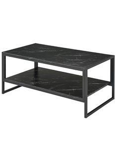 HOMCOM 2-Tier Laminate Marble Print Table Top Coffee Table with Metal Frame, Black