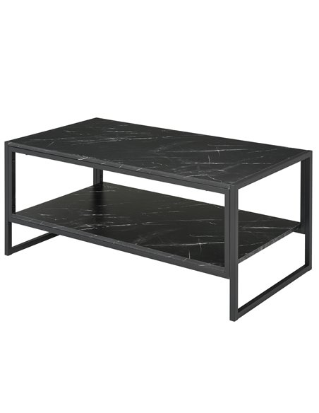 HOMCOM 2-Tier Laminate Marble Print Table Top Coffee Table with Metal Frame, Black - pic 22173 | FastDaddyshop