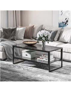 HOMCOM 2-Tier Laminate Marble Print Table Top Coffee Table with Metal Frame, Black 2