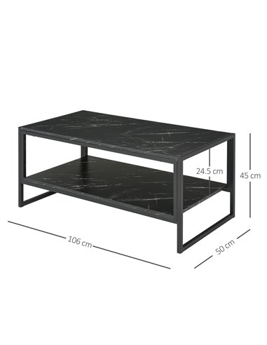 HOMCOM 2-Tier Laminate Marble Print Table Top Coffee Table with Metal Frame, Black