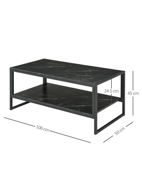 HOMCOM 2-Tier Laminate Marble Print Table Top Coffee Table with Metal Frame, Black - pic 22175 | FastDaddyshop
