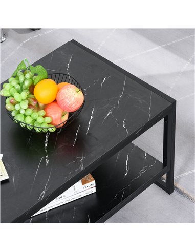 HOMCOM 2-Tier Laminate Marble Print Table Top Coffee Table with Metal Frame, Black