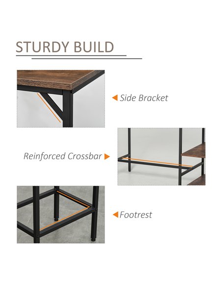 HOMCOM Bar Table Set, 3 Pieces Coffee Table With 2 Stools & Side Shelf, Rustic Brown - pic 22187 | FastDaddyshop