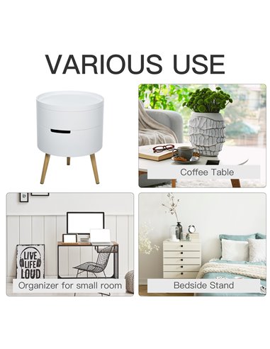 HOMCOM 3-Part Side Coffee Table End Desk Night Stand Storage Organiser with Rotated Opening, Detachable Tray, White