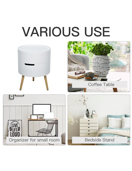 HOMCOM 3-Part Side Coffee Table End Desk Night Stand Storage Organiser with Rotated Opening, Detachable Tray, White - pic 22197 | FastDaddyshop