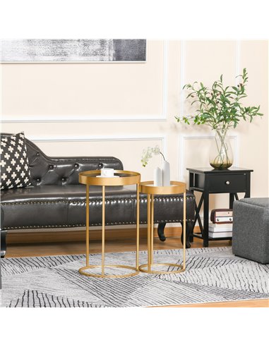HOMCOM Set of 2 Nesting Coffee Tables with Gold Metal Base, Embedded Tabletop in Marble Color