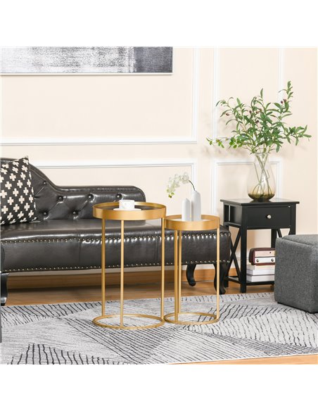 HOMCOM Set of 2 Nesting Coffee Tables with Gold Metal Base, Embedded Tabletop in Marble Color - pic 22201 | FastDaddyshop
