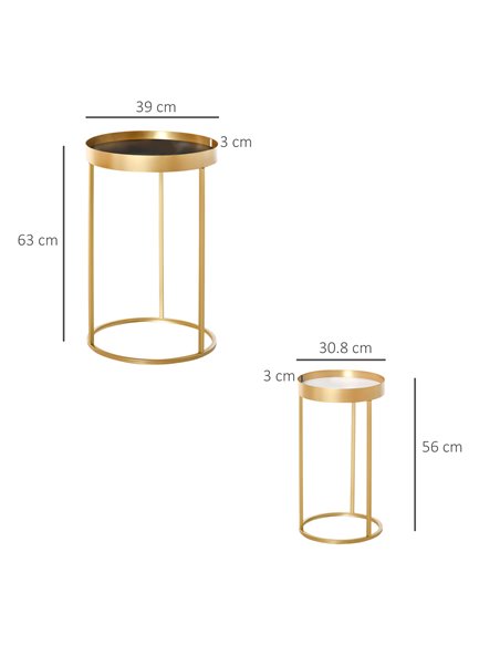HOMCOM Set of 2 Nesting Coffee Tables with Gold Metal Base, Embedded Tabletop in Marble Color - pic 22202 | FastDaddyshop
