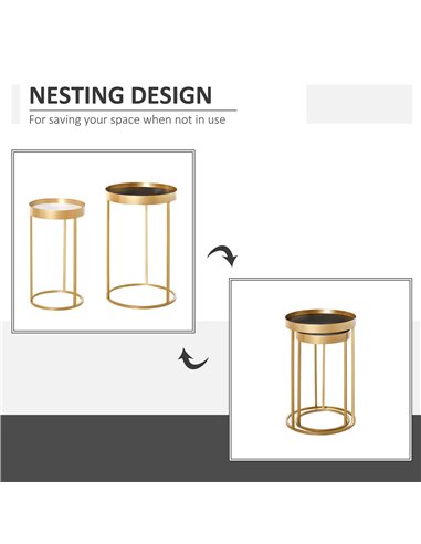 HOMCOM Set of 2 Nesting Coffee Tables with Gold Metal Base, Embedded Tabletop in Marble Color