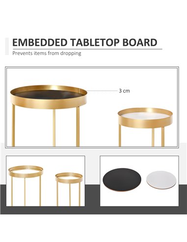 HOMCOM Set of 2 Nesting Coffee Tables with Gold Metal Base, Embedded Tabletop in Marble Color