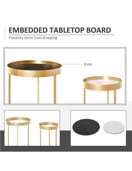 HOMCOM Set of 2 Nesting Coffee Tables with Gold Metal Base, Embedded Tabletop in Marble Color - pic 22204 | FastDaddyshop