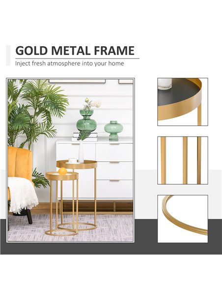 HOMCOM Set of 2 Nesting Coffee Tables with Gold Metal Base, Nest of Tables with Embedded Tabletop in Marble Color, Living Room,  - pic 22205 | FastDaddyshop