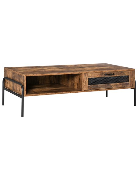 HOMCOM Industrial Coffee Table with Drawer and Open Storage Compartment, Rustic Brown - pic 22209 | FastDaddyshop