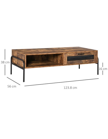 HOMCOM Industrial Coffee Table with Drawer and Open Storage Compartment, Rustic Brown - pic 22211 | FastDaddyshop