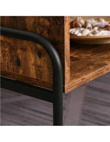 HOMCOM Industrial Coffee Table with Drawer and Open Storage Compartment, Metal Legs, for Living Room, Rustic Brown