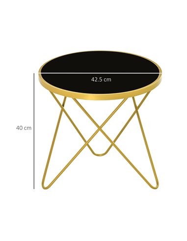 HOMCOM Ф40cm Glass Coffee Table with Tempered Glass Top and Golden Metal Legs