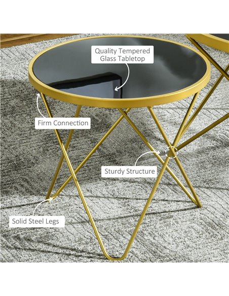 HOMCOM Ф40cm Glass Coffee Table with Tempered Glass Top and Golden Metal Legs - pic 22239 | FastDaddyshop