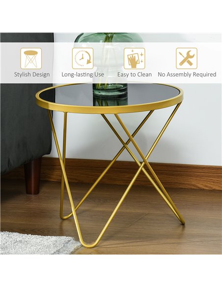 HOMCOM Ф40cm Glass Coffee Table with Tempered Glass Top and Golden Metal Legs - pic 22240 | FastDaddyshop