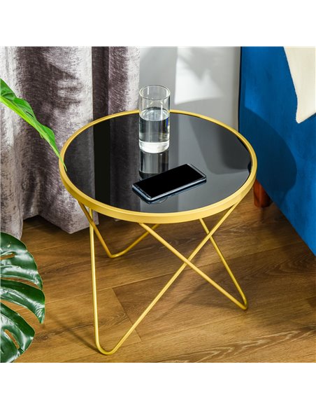 HOMCOM Ф40cm Glass Coffee Table with Tempered Glass Top and Golden Metal Legs - pic 22241 | FastDaddyshop