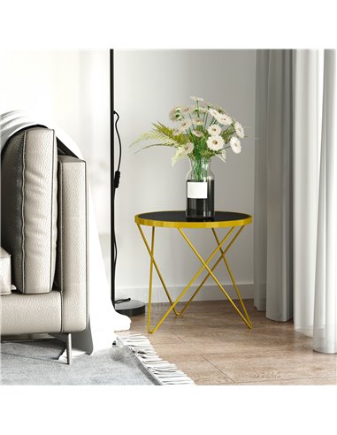 HOMCOM Ф40cm Glass Coffee Table with Tempered Glass Top and Golden Metal Legs