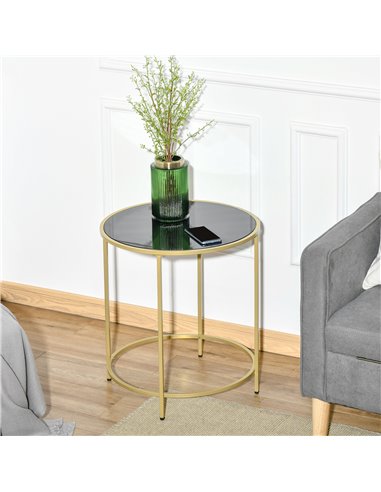 HOMCOM Ф47.5cm Morden Coffee Table with Gold Metal Base, Tempered Glass Tabletop