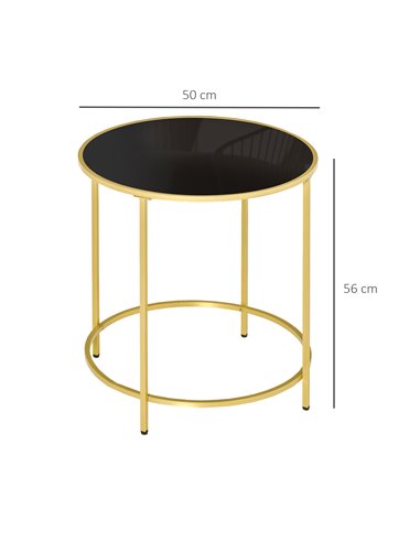 HOMCOM Ф47.5cm Morden Coffee Table with Gold Metal Base, Tempered Glass Tabletop