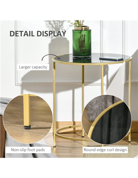 HOMCOM Ф47.5cm Morden Coffee Table with Gold Metal Base, Tempered Glass Tabletop - pic 22257 | FastDaddyshop