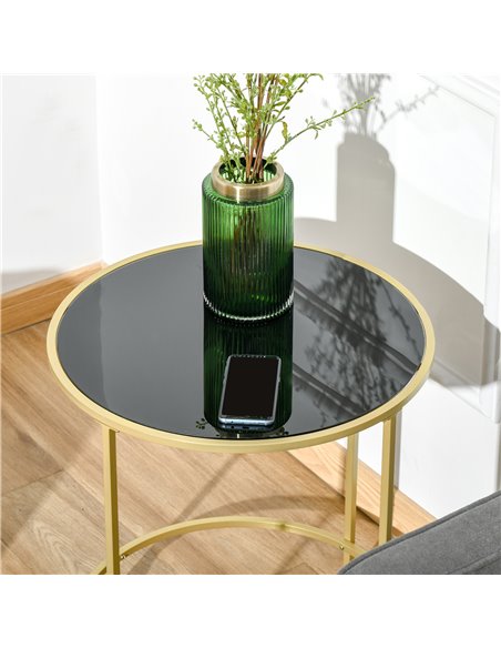 HOMCOM Ф47.5cm Morden Coffee Table with Gold Metal Base, Tempered Glass Tabletop - pic 22260 | FastDaddyshop